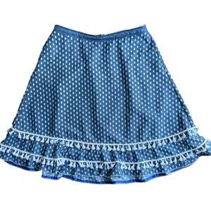Lane Bryant Skirt Size 16 Blue A-line Embroidered Tassel Ruffle Boho‎